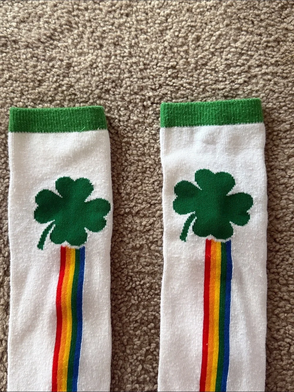 Women’s St. Patrick’s Day Socks with Green Shamrock & Rainbow Stripe!